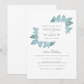 Invitation Aquarelle de feuillage bleu | Invite de mariage (Devant / Derrière)