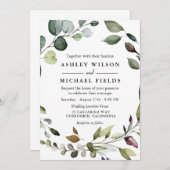 Invitation Aquarelle de feuille de verdure Mariage moderne (Devant / Derrière)