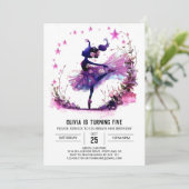 Invitation Aquarelle de fille Ballerina Anniversaire (Debout devant)
