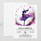 Invitation Aquarelle de fille Ballerina Anniversaire (Devant / Derrière)