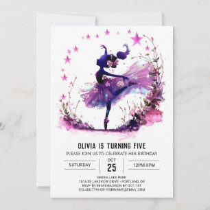 Invitation Aquarelle de fille Ballerina Anniversaire