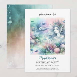 Invitation Aquarelle de fille de sirène magique