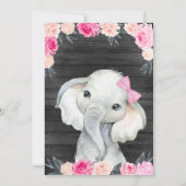 Invitation Aquarelle de fille Eléphant Floral rose Roses Bois (Dos)