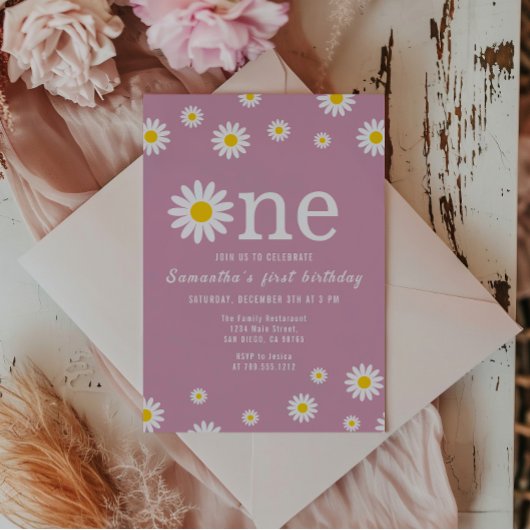 Invitation Aquarelle de Fleur Chamomille Rouge Premier annive