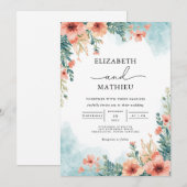 Invitation Aquarelle de fleurs de corail Mariage (Devant / Derrière)
