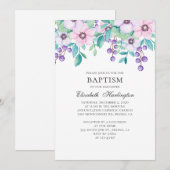 Invitation Aquarelle de fleurs violettes et roses. Baptême fl (Devant / Derrière)