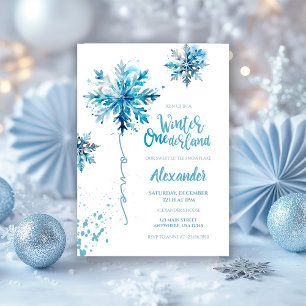 Invitation Aquarelle de flocon de neige bleu hiver ONEderland