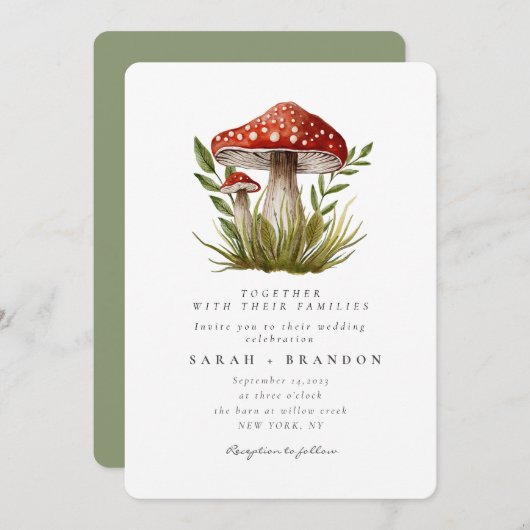 Invitation Aquarelle de forêt de bois Mariage de champignon (Devant / Derrière)