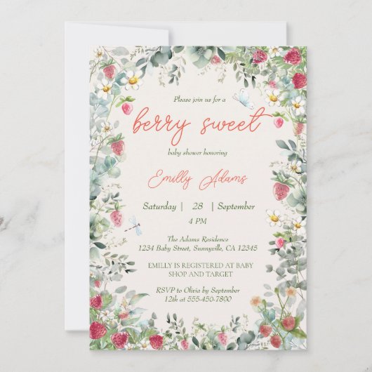 Invitation Aquarelle de fraise Baby shower neutre selon le se (Devant)