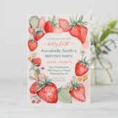 Invitation Aquarelle de fraise Berry mignonne Premier anniver (Debout devant)