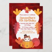 Invitation Aquarelle de Kawaii Chouette d'action de grâces An (Devant / Derrière)