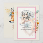 Invitation Aquarelle de la couronne de fleurs renard (Devant / Derrière)