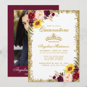 Invitation Aquarelle de la Couronne or Quinceanera Photo flor