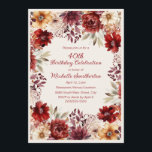 Invitation Aquarelle de la crème bourguignonne Floral 40e ann<br><div class="desc">Célébrez 40 ans fabuleux avec cette invitation sophistiquée à l'anniversaire fleuri. Les fleurs d'aquarelle bordeaux,  rousses et ivoire créent une belle décoration d'inspiration automnale qui est parfaite pour une célébration inoubliable.</div>