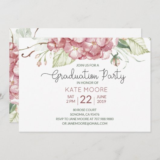 Invitation Aquarelle de la fête de graduation Floral (Devant / Derrière)