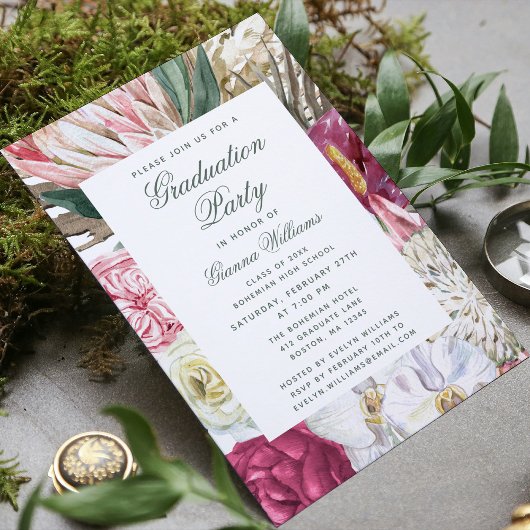 Invitation Aquarelle de la fête de graduation Floral Grad Gra