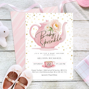 Invitation Aquarelle de la fête du thé rose pour bébé