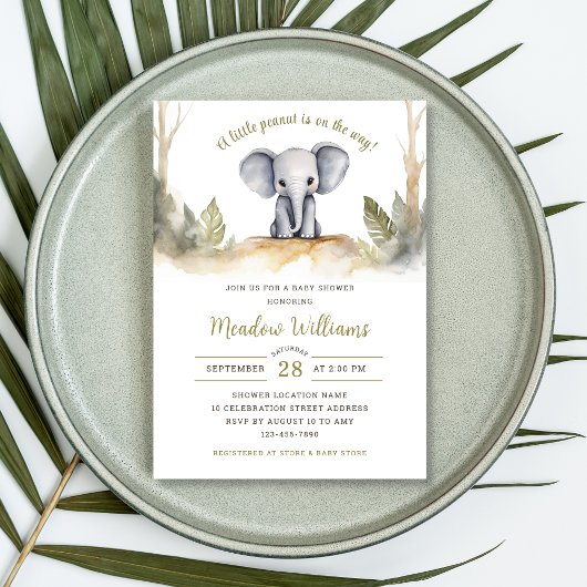 Invitation Aquarelle de la jungle Eléphant Baby shower neutre