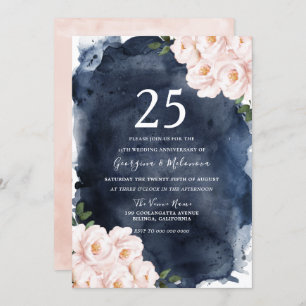 Invitation Aquarelle de la Marine Blush Floral 25e anniversai