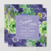Invitation Aquarelle de la marine verte pourpre Floral 18e an (Devant / Derrière)