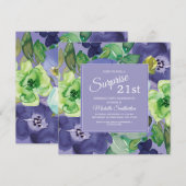 Invitation Aquarelle de la marine verte pourpre Floral 21e an (Devant / Derrière)