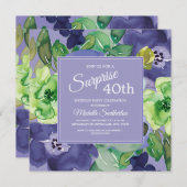 Invitation Aquarelle de la marine verte pourpre Floral 40e an (Devant / Derrière)