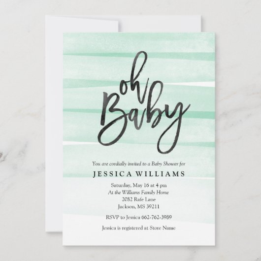 Invitation Aquarelle de la menthe Gradient Oh Baby shower Inv (Devant)