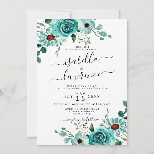 Invitation Aquarelle de la Monnaie Florale Elégant Mariage ve (Devant)