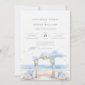 Invitation Aquarelle de la plage Couleur de l'eau Destination (Devant)