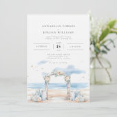 Invitation Aquarelle de la plage Couleur de l'eau Destination (Debout devant)