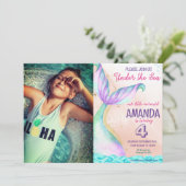 Invitation Aquarelle de la queue de sirène Anniversaire sous  (Debout devant)