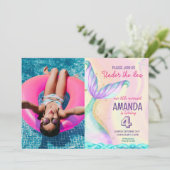 Invitation Aquarelle de la queue de sirène Anniversaire sous  (Debout devant)