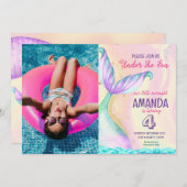 Invitation Aquarelle de la queue de sirène Anniversaire sous  (Devant / Derrière)