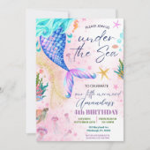 Invitation Aquarelle de la queue de sirène Anniversaire sous  (Devant)