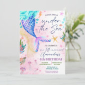 Invitation Aquarelle de la queue de sirène Anniversaire sous  (Debout devant)