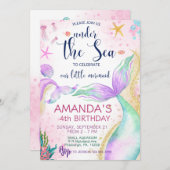 Invitation Aquarelle de la queue de sirène Anniversaire sous  (Devant / Derrière)