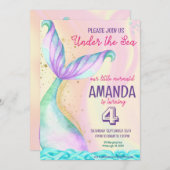 Invitation Aquarelle de la queue de sirène Anniversaire sous  (Devant / Derrière)