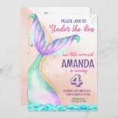 Invitation Aquarelle de la queue de sirène Anniversaire sous  (Devant / Derrière)