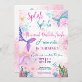 Invitation Aquarelle de la queue de sirène Anniversaire sous  (Devant / Derrière)