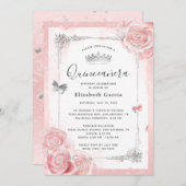 Invitation Aquarelle de la Quinceanera aux roses roses blanch (Devant / Derrière)