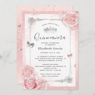 Invitation Aquarelle de la Quinceanera aux roses roses blanch