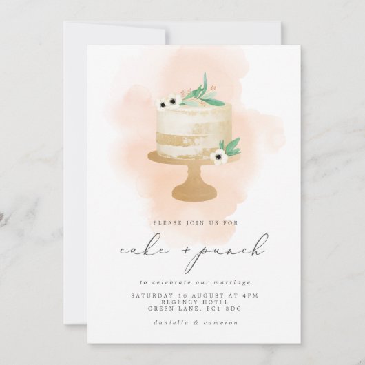 Invitation Aquarelle de la réception mariage Cake & Punch (Devant)