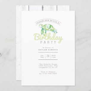 Invitation Aquarelle de la tortue marine   Anniversaire