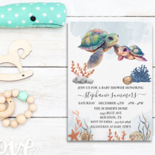 Invitation Aquarelle de la tortue marine baby shower mûre