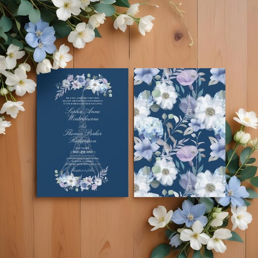 Invitation Aquarelle de la Tour Eiffel Mariage de la Marine F