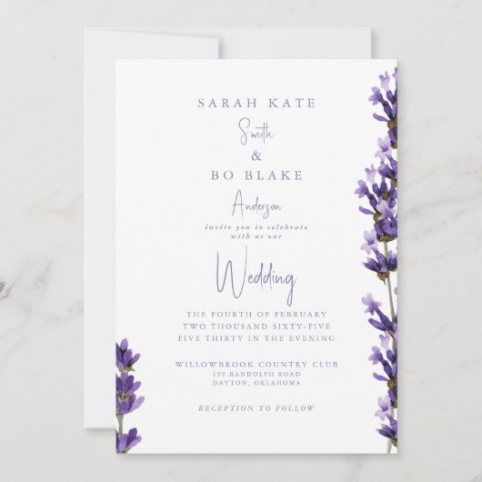 Invitation Aquarelle de lavande Floral Pas de parents Mariage (Devant)