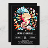Invitation Aquarelle de l'Axolotl Whimsical Célébration d'ann (Devant / Derrière)