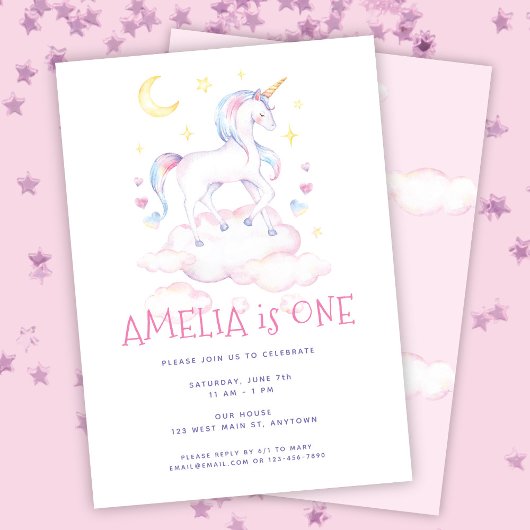 Invitation Aquarelle de licorne douce Anniversaire de enfant