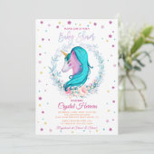 Invitation Aquarelle de licorne douce Baby shower floral (Debout devant)