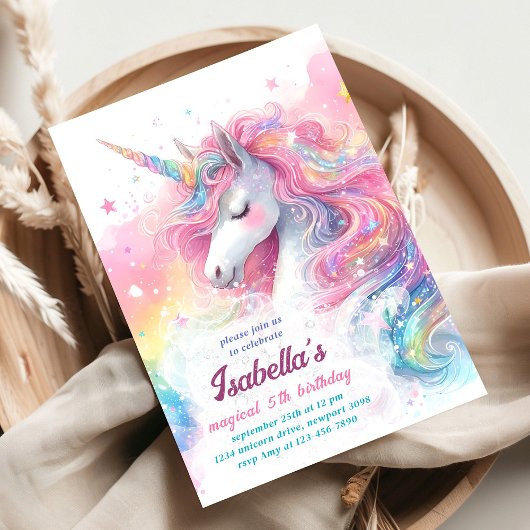 Invitation Aquarelle de licorne magique Rainbow Anniversaire